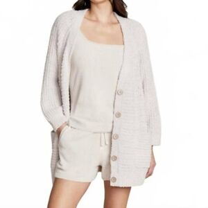 Barefoot Dreams Cozy Twist Raglan Cardigan In Stone
